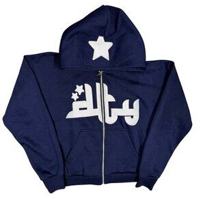 Dividetheyouth Full Zip Hoodie Puff Print Embroidered Blue Medium